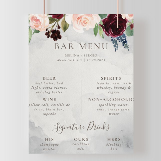 Finare Classic Ro Peony-blommor Bröllop Pub Menu Poster (Skapare uppladdad)
