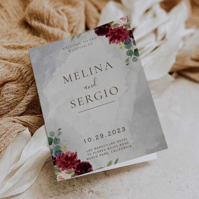 Finare Classic Ro Peony Flowers Foldad Bröllop Program (Skapare uppladdad)