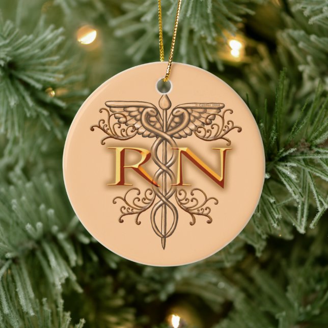 Finare Copper Caduceus RN Nurse Julgransprydnad Keramik (Träd)
