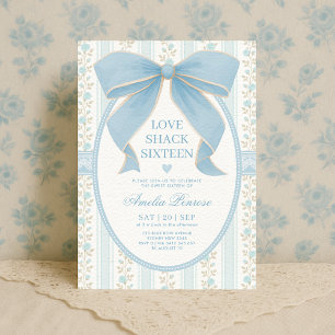 Finare Coquette Sweet 16 Blue Bow Birthday Inbjudningar