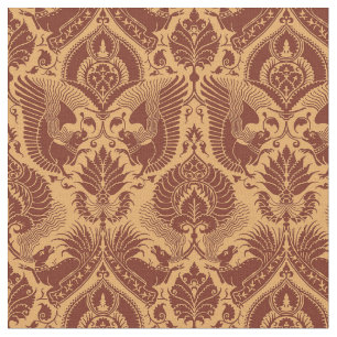 Finare Damask med djur, Tawny Red Tyg