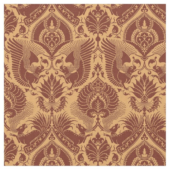 Finare Damask med djur, Tawny Red Tyg (Närbild)