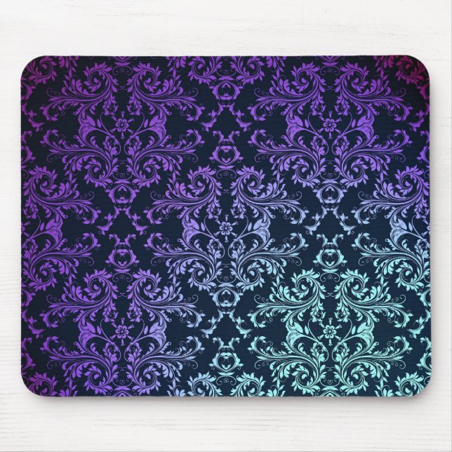 Finare Damask Teal Blue Lila Black Musmatta (Framsidan)