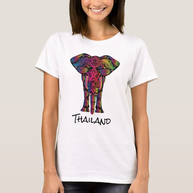 Finare Decorative Mandala Elephant Thailand Tee Shirt (Framsida)
