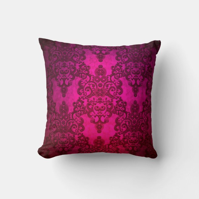 Finare Deep Glowing Rosa Damask Pattern Kudde (Framsida)