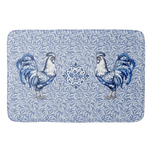 Finare Delft Blue och White Tupp Chicken Badrumsmatta (Framsidan)