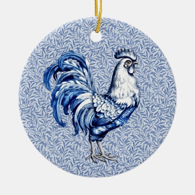 Finare Delft Blue och White Tupp Chicken Julgransprydnad Keramik (Framsidan)