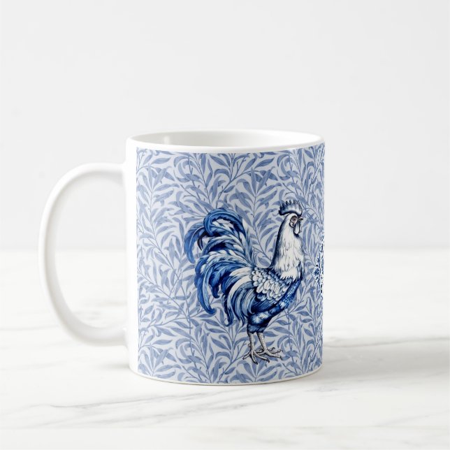 Finare Delft Blue och White Tupp Chicken Kaffemugg (Vänster)