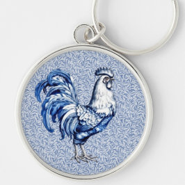 Finare Delft Blue och White Tupp Chicken Rund Silverfärgad Nyckelring