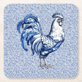 Finare Delft Blue och White Tupp Chicken Underlägg Papper Kvadrat