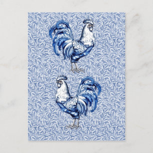 Finare Delft Blue och White Tupp Chicken Vykort