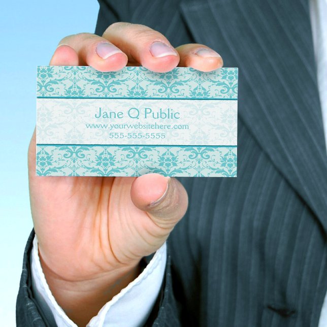 Finare Eggshell Blue Damask Visitkort (Skapare uppladdad)