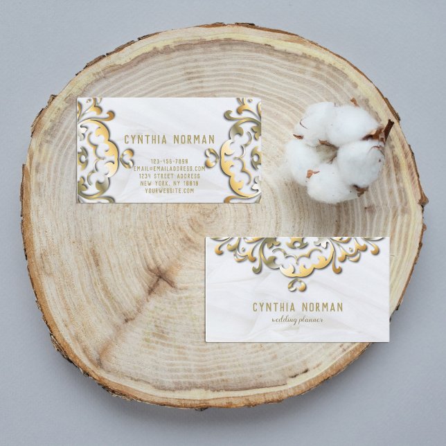 Finare Elegant Faux Guld Baroque Gräns på Vita Visitkort (Skapare uppladdad)