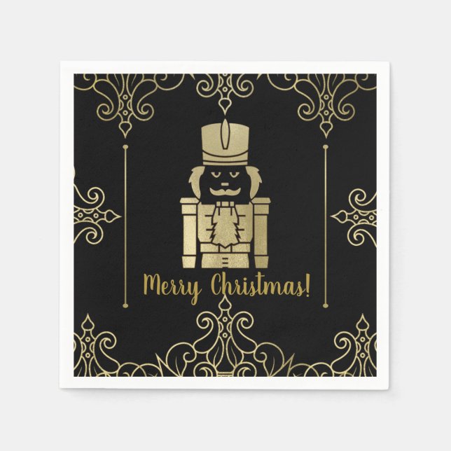 Finare Elegant Guld Black Nutcracker Julfest Pappersservett (Framsidan)
