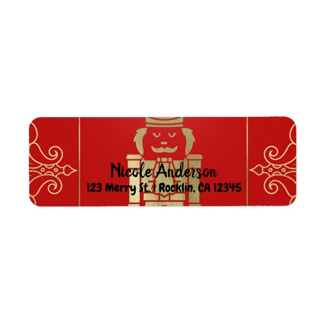 Finare Elegant Guld & Red Nutcracker Julfest Returadress Etikett (Framsidan)