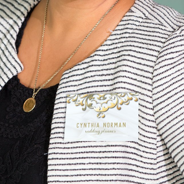 Finare Elegant Guld & White Baroque Bröllopsfixare Namnbricka (Skapare uppladdad)