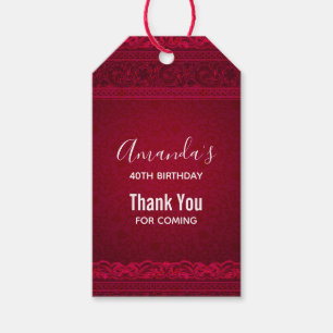 Finare & Elegant Red Background Birday Tack Presentetikett