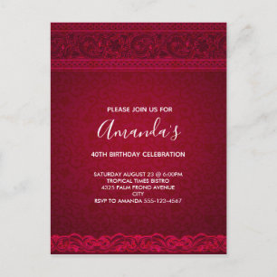 Finare & Elegant Red Background Snyggt Birday Inbjudan Vykort