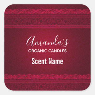 Finare & Elegant Red Background Snyggt Candle Fyrkantigt Klistermärke