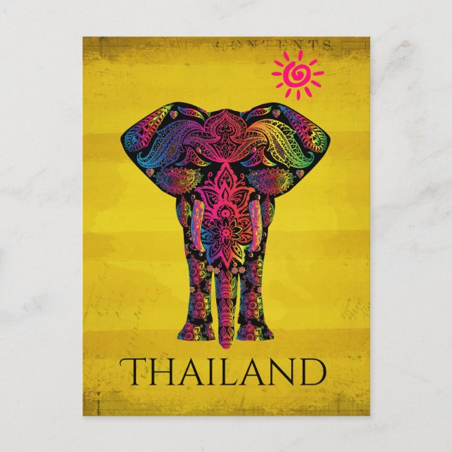 Finare Elephant Design Bold Bright Färg | Thailand Vykort (Framsida)
