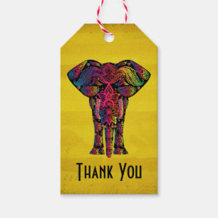 Finare Elephant Design Bold Ljusa färger Tack Presentetikett