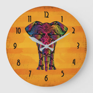 Finare Elephant Illustration - Decorative Mönster Stor Klocka