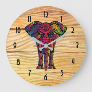 Finare Elephant Illustration - Decorative Mönster Stor Klocka