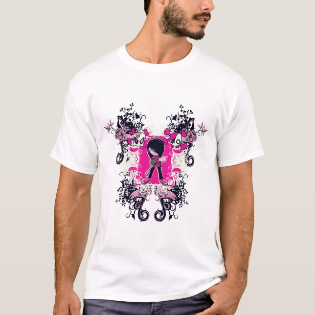finare emo-flicka med korsbenshallsnurrning tee (Framsida)