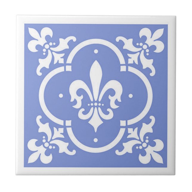 Finare Fleur De Lis Blue Kakelplatta (Framsidan)