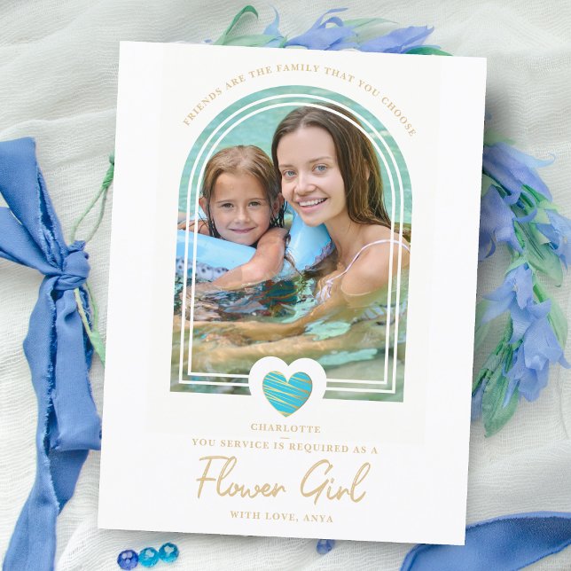 Finare Flower Girl Blue Heart Photo Frieri Vykort (Skapare uppladdad)