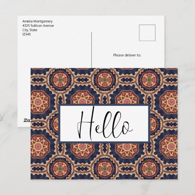 Finare Flower och Star Shapes Mönster Hej Vykort (Fram/baksida)