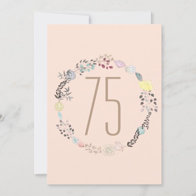 Finare Flowers och Diamonds 75:e Birthday Inbjudningar (Baksida)