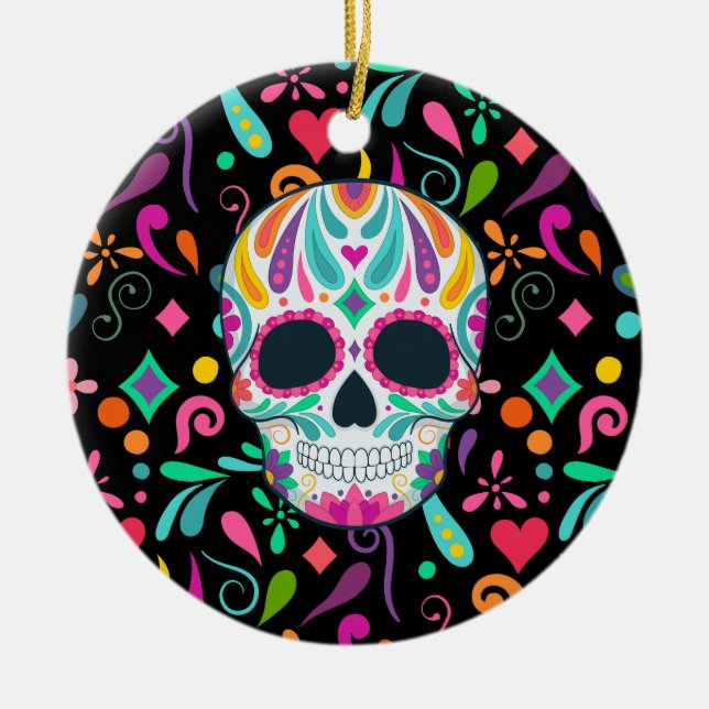 Finare Flowwwalls Sugar Skull Julgransprydnad Keramik (Framsidan)