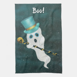 Finare Flytande Ghost Blue Top hat Ornate Käpp Gul Kökshandduk