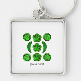 Finare form Emerald Gemstone Art Grönt Fyrkantig Silverfärgad Nyckelring