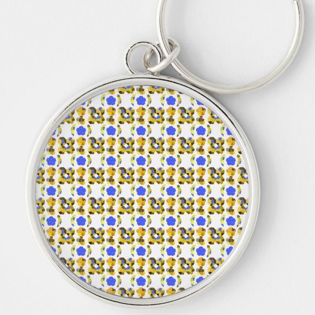 Finare former för gult Blue Illustration Rund Silverfärgad Nyckelring (Framsidan)