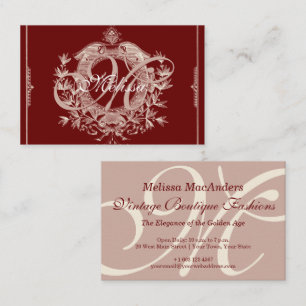 Finare Fransk Monogram Burgundy Vintage Boutique Visitkort