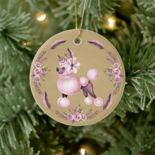 Finare Fransk Pudel Blommigt Ornament