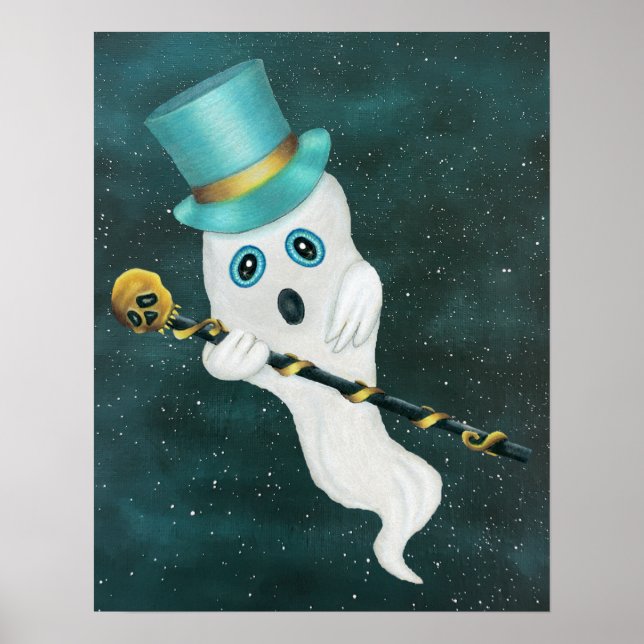 Finare Ghost Fånig Ansikte Top hat Käpp Starry Him Poster (Framsidan)