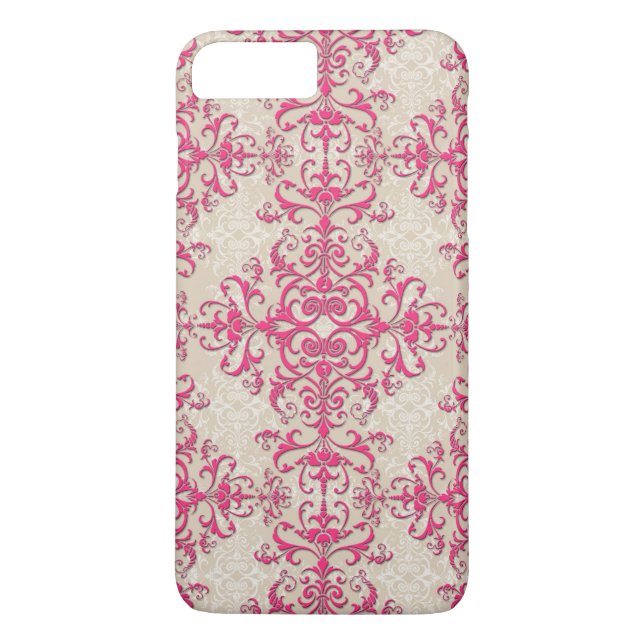 Finare Girly Rosa och Benvit Damask Stil Case-Mate iPhone Skal (Baksida)