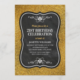Finare Golden Glitter Vuxen 21:a födelsedag Party Inbjudningar