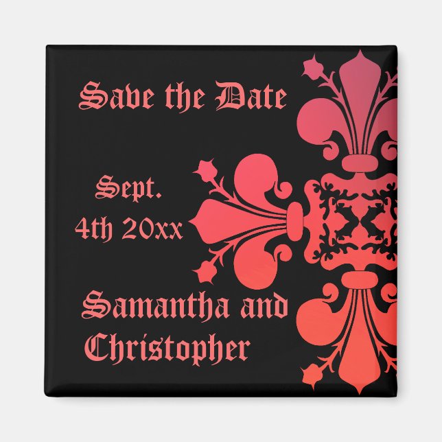 Finare Goth fleur de lys damask sparar datumet Magnet (Framsidan)