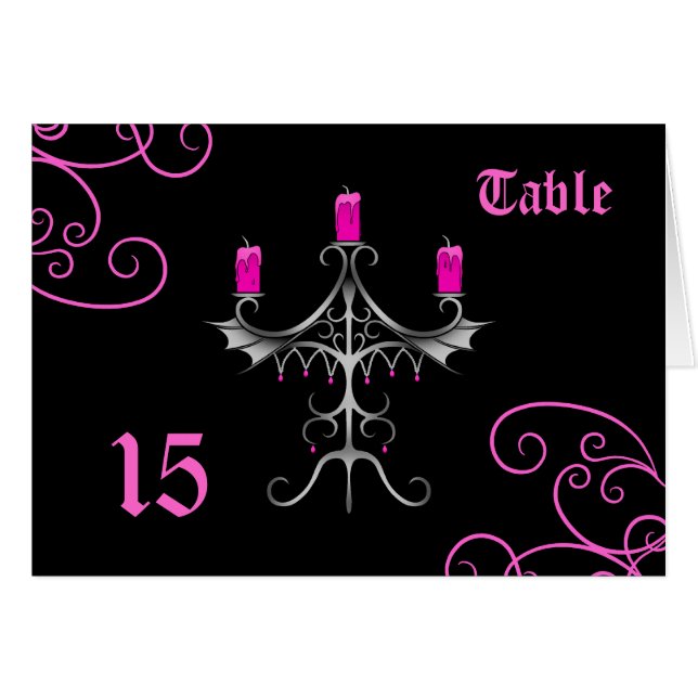 Finare Gothic candelabra bröllop bordsnummer OBS Kort (Framsidan Horizontal)