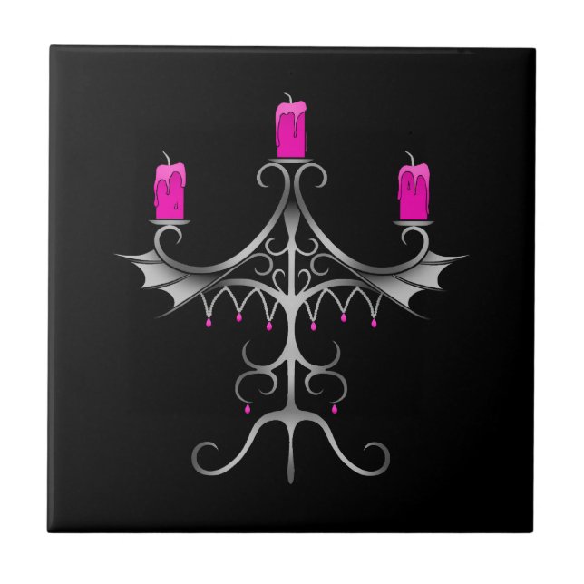 Finare Gothic candelabra shock rosa på svart Kakelplatta (Framsidan)