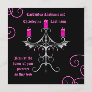 Finare Gothic candelabra shock rosa på svart möhip Inbjudningar