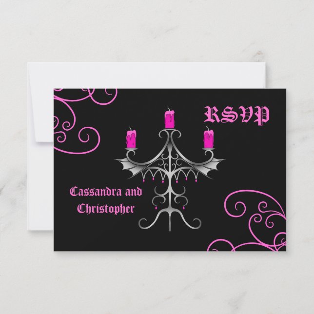 Finare Gothic candelabra shock rosa på svarta bröl (Framsida)