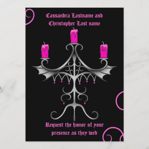 Finare Gothic candelabra shock rosa på svarta bröl Inbjudningar