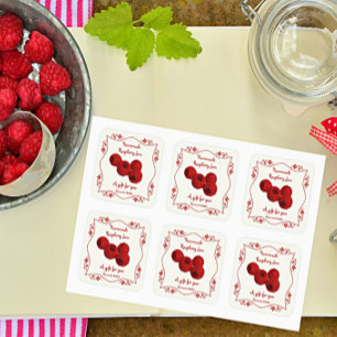 Finare Gräns Home Canning Raspberry Sylt Gift Labe Fyrkantigt Klistermärke