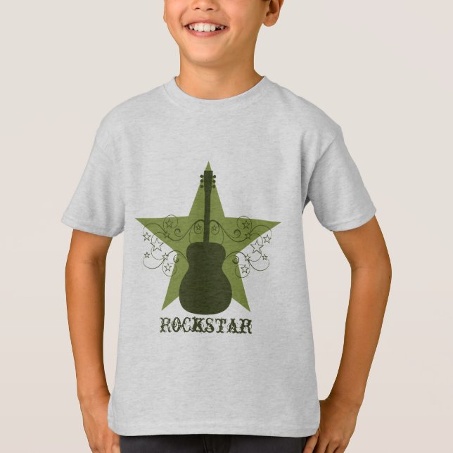 Finare Guitar Star Swirls Barn Tee, Grönt T-shirt (Framsida)