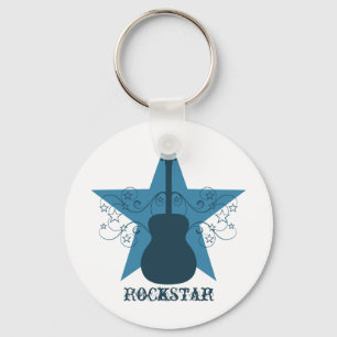Finare Guitar Star Swirls Keychain, Royal Blue Nyckelring